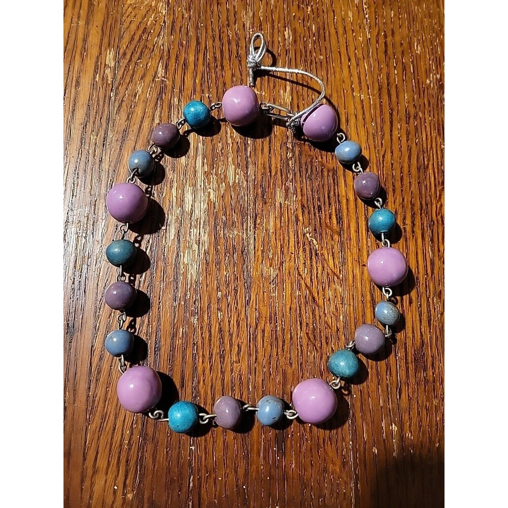 Ruth Berridge Sterling Beaded Choker 16' Necklace Vtg Purple Blue RARE
